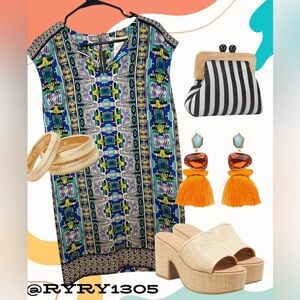 💛EUC Women’s Laundry by Design Boho Print Multicolored Shift Dress Size 4